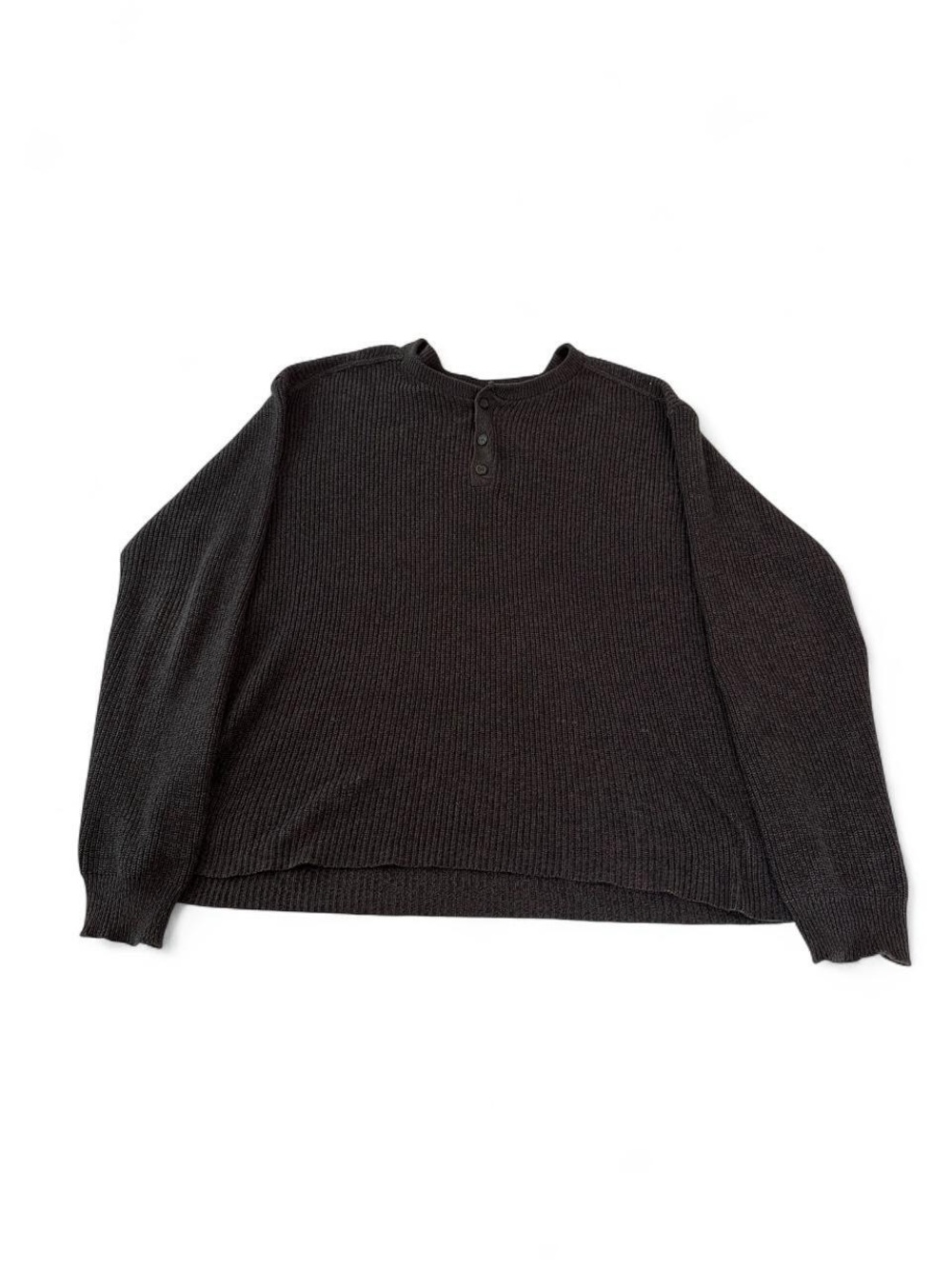 Haggar Men's Black Waffle Knit Crewneck Henley Sweater